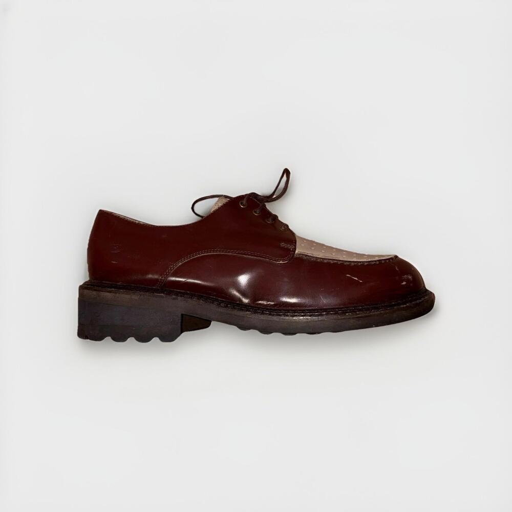 Giraudon Plug Loafer Women’s 10.5 Oxblood Cream Two Tone Leather Lug Sole